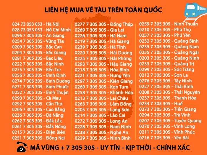 Liên hệ đặt vé tàu hoả trên toàn quốc
