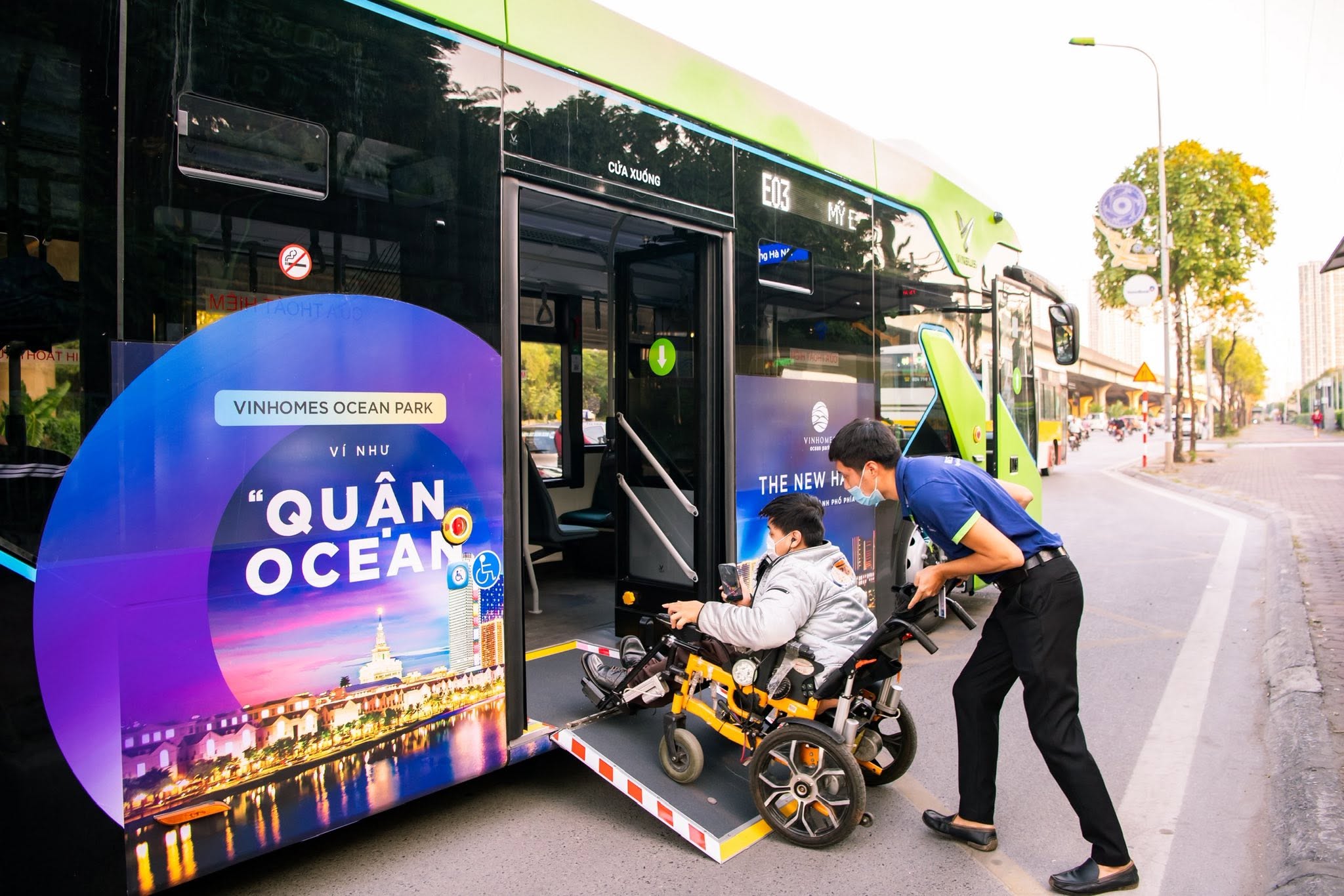 Low-floor bus access helps wheelchairs and baby strollers board and alight more easily