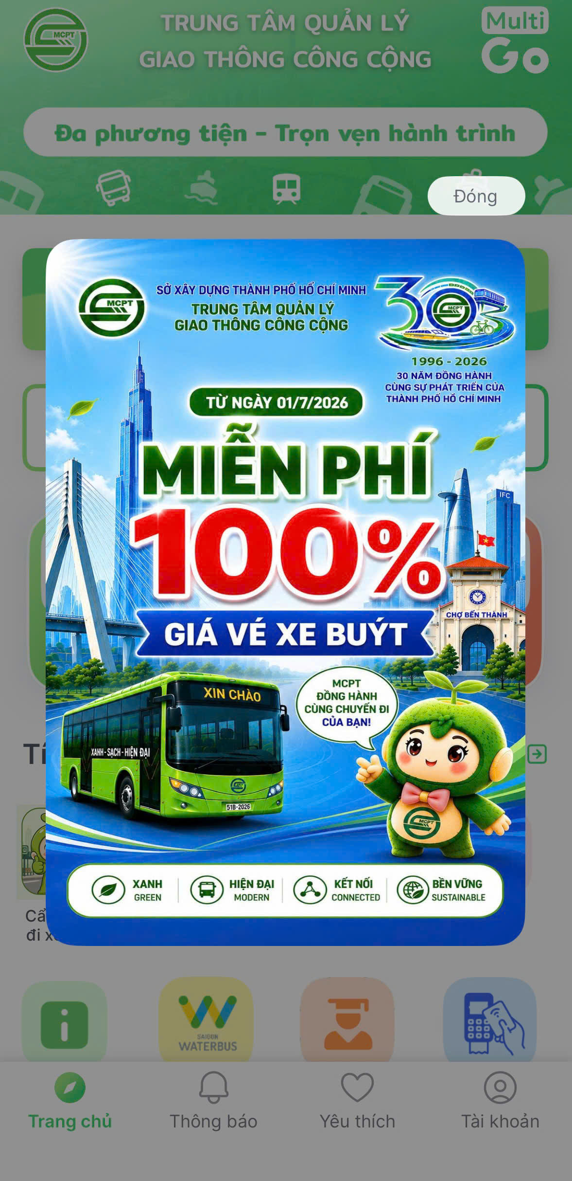 Miễn phí 100% giá vé xe buýt