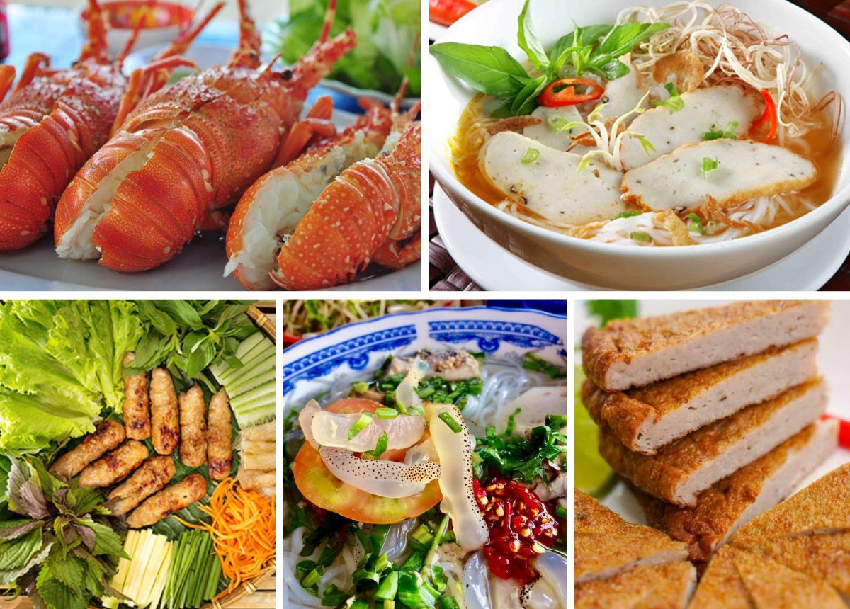 Bún cá, bánh căn, nem nướng và hải sản là những món ăn hành khách có thể thưởng thức trong chuyến đi Nha Trang